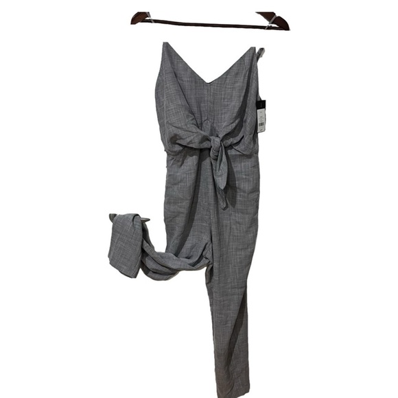 Dynamite Pants - Dynamite Gray Jumpsuit with Tie-Waist and Tapered Legs